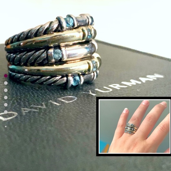 Yurman 14k multi stacked layered topaz ring 7.5 - Picture 1 of 3